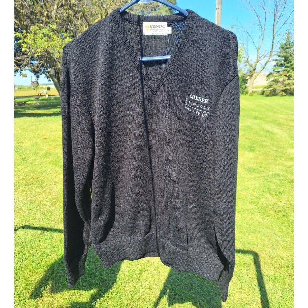 Vintage Foxhead Lincoln Mercury Sweater Car Dealership Classic Black Sz L